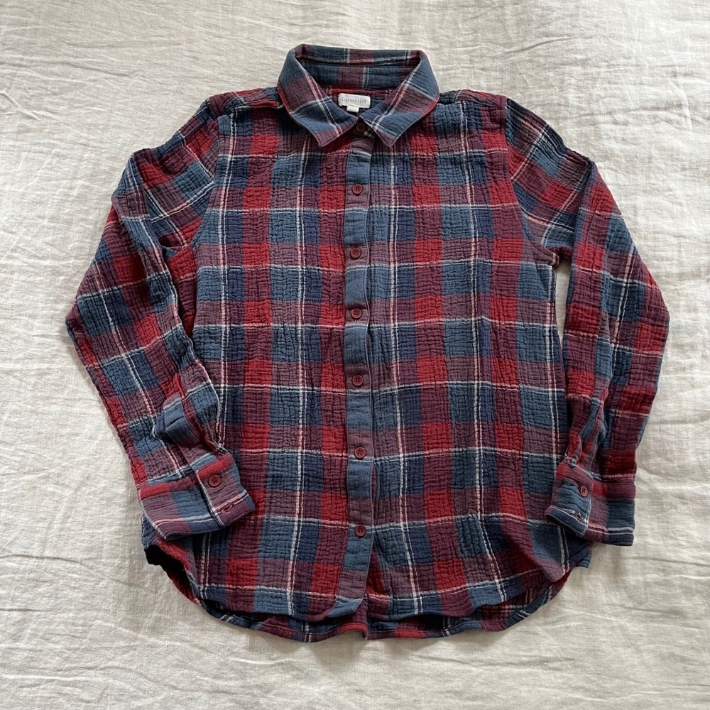 Garnet Hill Plaid Organic Cotton Gauze Button Down Size 6